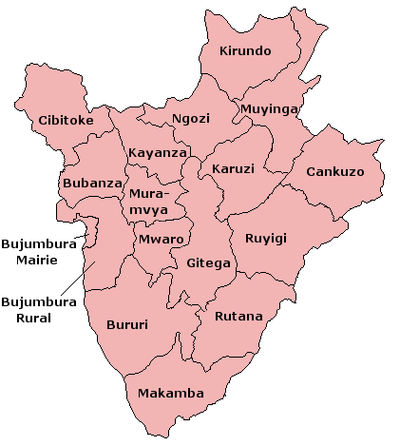 خريطة محافظات بوروندي.