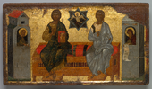 Byzantine icon of the New Testament Trinity; circa 1450; tempera and gold on wood panel (poplar); Cleveland Museum of Art (Cleveland, Ohio, US)