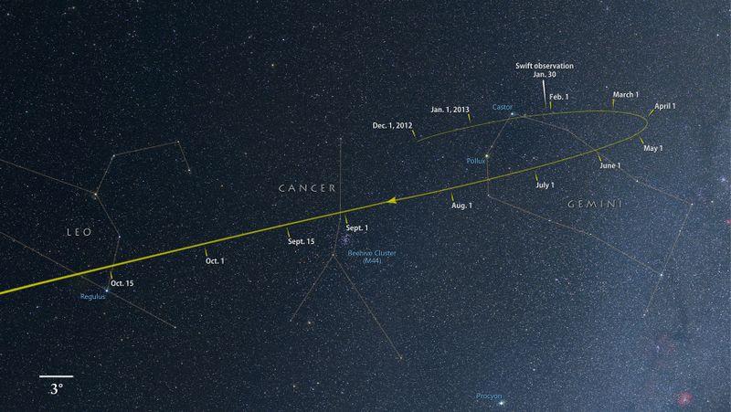 ملف:Comet ISON tracks through the constellations Gemini, Cancer and Leo as it falls toward the sun.jpg
