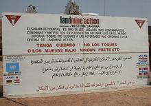 Landmine Action signal warning that Western Sahara is one of the world's most contaminated places by the presence of landmines and UXOs. Tifariti, 13 August 2011