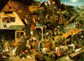 Netherlandish Proverbs, 1559, with peasant scenes illustrating over 100 proverbs