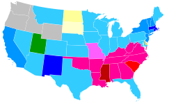 التعددية الدينية حسب الولاية، 2001. البيانات غير متوفرة عن ألاسكا وهاواي.