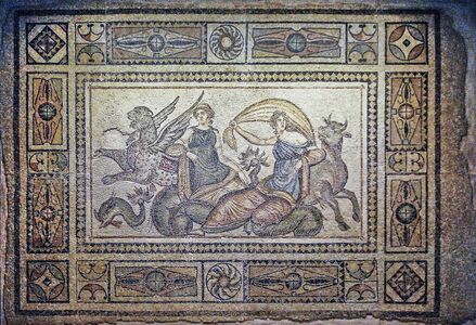 Europa velificans, "her fluttering tunic… in the breeze" (mosaic, Zeugma Mosaic Museum)