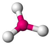 Skeletal model of a trigonal molecule with a central atom (ununseptium) symmetrically bonded to three peripheral (fluorine) atoms