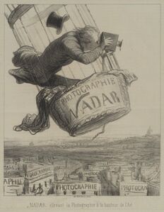 Nadar élevant la Photographie à la hauteur de l'Art ("Nadar elevating Photography to Art"). Lithograph by Honoré Daumier, appearing in Le Boulevard, 25 May 1863