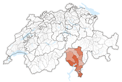 Map of Switzerland, location of تيتشينو highlighted