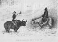 Explorers riding yaks. 1870s.