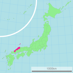 خريطة اليابان، مبين فيها شيمانه Shimane
