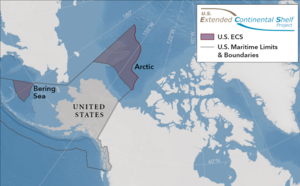 الخريطة التي أصدرتها وزارة الخارجية الأمريكية عن الإحداثيات الجغرافية التي تحدد حدود الجرف القاري للولايات المتحدة