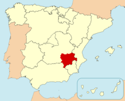 Map of Spain with البسيط Albacete highlighted