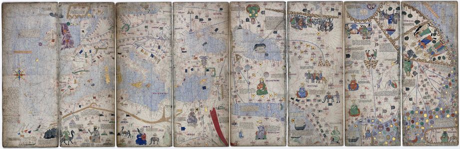 مونتاج 8 صفحات (الأوراق الثالثة إلى السادسة) من الأطلس القطلاني الأصلي من عام 1375.