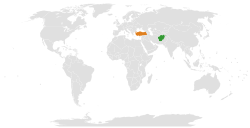 Map indicating locations of Afghanistan and Turkey