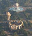 The New York State Pavilion of the 1964 New York World's Fair, aerial view of the derelict Johnson structure in Flushing Meadow Park, Queens, N.Y.