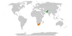 Map indicating locations of Pakistan and South Africa