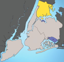 Location of The Bronx shown in yellow.