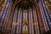 Stained glass windows of the Sainte-Chapelle in Paris, completed in 1248, mostly constructed between 1194 and 1220 in the Gothic style