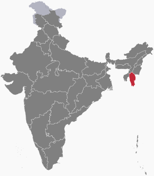 The map of India showing ميزورام