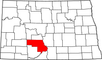 Map of North Dakota highlighting مورتون