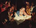لوحة ميلاد يسوع، تظهر الطفل ومريم ويوسف والرعاة. بريشة هونثروست، 1622.