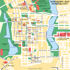 Map of Donetsk's city centre.