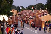 Evening flag lowering ceremony at the Wagah border.