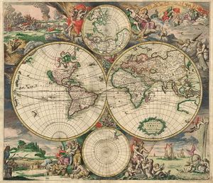 خريطة رُسمت في أمستردام، عام 1689. مقاساتها 48.3 * 56.0 سم. اُنتجت باستعمال الحفر على النحاس ثم لـُوِّنت يدوياً.