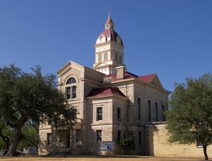 The Bandera County Courthouse in Bandera. The building was added to the National Register of Historic Places on October 31, 1979.