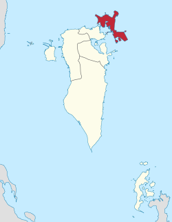 Map of Bahrain showing Muharraq Governorate