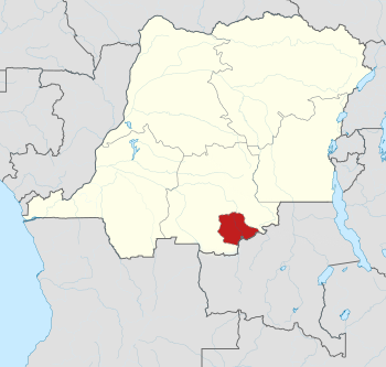 خريطة الكونغو في 1961 وتُميز فيها جنوب كاساي باللون الأحمر، ويحدها كاتنگا الانفصالية إلى الجنوب.