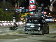 Close up of one of the filming cars