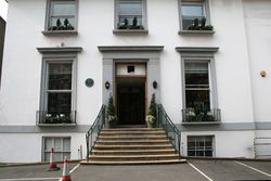 The front stairs and door of Abbey Road Studios