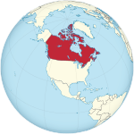 Map showing Canada in an orthographic projection