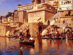 A painting by Edwin Lord Weeks (1883) of Varanasi, viewed from the Ganges.
