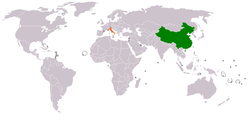 Map indicating locations of People's Republic of China and Italy