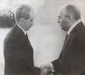 Ceaușescu and Mikhail Gorbachev of the Soviet Union (1985)