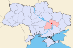 Map of Ukraine with Dnipropetrovsk highlighted.
