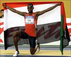 كاكي عند حصوله على المركز الأول في سباق العدو 800 متر في بطولة البطولة الدولية لألعاب القوى، الدوحة، 2010