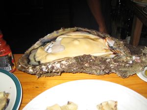 Photo of 2 قدم (0.61 م) long open oyster on plate