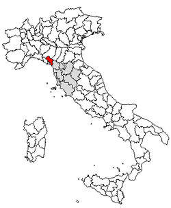 Map highlighting the location of the province of Massa and Carrara in Italy