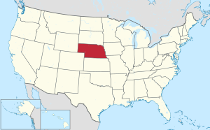 خريطة الولايات المتحدة، موضح فيها Nebraska