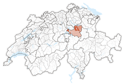 خريطة سويسرا، موقع كانتون شڤيتس highlighted