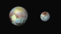 Pluto and Charon as viewed by New Horizons (false-color; July 13, 2015).