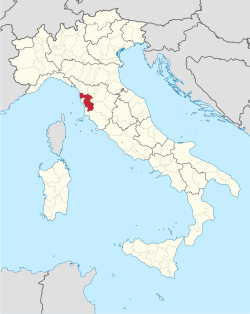 Map highlighting the location of the province of Pisa in Italy