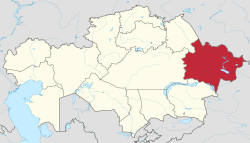 Map of Kazakhstan, location of East Kazakhstan Region highlighted