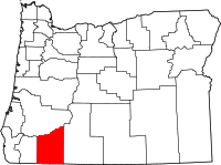 Map of Oregon highlighting جاكسون