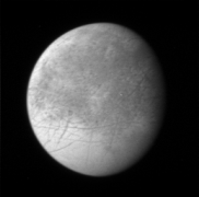 New Horizons view of Europa. One of the goals of New Horizons at Europa was to examine the "nature of the icy crust and the forces that have deformed it".