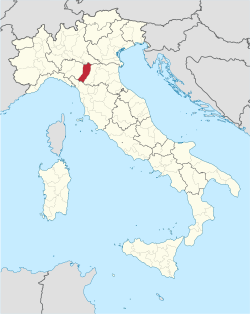 Map highlighting the location of the province of Reggio Emilia in Italy