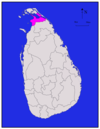 Area map of Kilinochchi District, along the northern coast of the mainland and south of the Jaffna peninsula, in the Northern Province of Sri Lanka