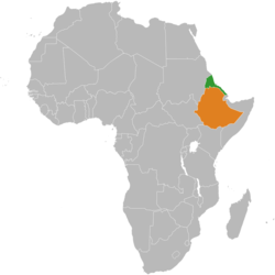 Map indicating locations of Eritrea and Ethiopia