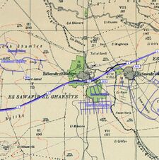Historical map series for the area of al-Sawafir al-Gharbiyya (1940s with modern overlay).jpg